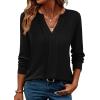 ZEAGOO Womens Spring Tops Henley V Neck Shirts Long Sleeve Pleated Blouses Dressy Casual Tunic 2026 Basic Tees(Black)