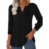 ZEAGOO Womens Spring Tops Henley V Neck Shirts Long Sleeve Pleated Blouses Dressy Casual Tunic 2026 Basic Tees(Black)