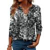 ZEAGOO Womens Spring Tops Henley V Neck Shirts Long Sleeve Pleated Blouses Dressy Casual Tunic 2026 Basic Tees(Black White Gray)