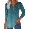 ZEAGOO Womens Spring Tops Henley V Neck Shirts Long Sleeve Pleated Blouses Dressy Casual Tunic 2026 Basic Tees(Blue Green)