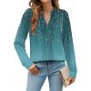 ZEAGOO Womens Spring Tops Henley V Neck Shirts Long Sleeve Pleated Blouses Dressy Casual Tunic 2026 Basic Tees(Blue Green)