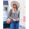 ZEAGOO Womens Spring Tops Henley V Neck Shirts Long Sleeve Pleated Blouses Dressy Casual Tunic 2026 Basic Tees(Blue Pink Floral)