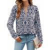 ZEAGOO Womens Spring Tops Henley V Neck Shirts Long Sleeve Pleated Blouses Dressy Casual Tunic 2026 Basic Tees(Blue Pink Floral)