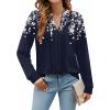 ZEAGOO Womens Spring Tops Henley V Neck Shirts Long Sleeve Pleated Blouses Dressy Casual Tunic 2026 Basic Tees(Blue White)