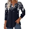 ZEAGOO Womens Spring Tops Henley V Neck Shirts Long Sleeve Pleated Blouses Dressy Casual Tunic 2026 Basic Tees(Blue White)