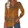 ZEAGOO Womens Spring Tops Henley V Neck Shirts Long Sleeve Pleated Blouses Dressy Casual Tunic 2026 Basic Tees(Ethnic Caramel Brown)