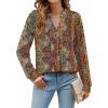 ZEAGOO Womens Spring Tops Henley V Neck Shirts Long Sleeve Pleated Blouses Dressy Casual Tunic 2026 Basic Tees(Ethnic Floral)