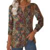 ZEAGOO Womens Spring Tops Henley V Neck Shirts Long Sleeve Pleated Blouses Dressy Casual Tunic 2026 Basic Tees(Ethnic Floral)