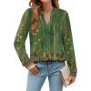 ZEAGOO Womens Spring Tops Henley V Neck Shirts Long Sleeve Pleated Blouses Dressy Casual Tunic 2026 Basic Tees(Ethnic Green)