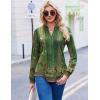 ZEAGOO Womens Spring Tops Henley V Neck Shirts Long Sleeve Pleated Blouses Dressy Casual Tunic 2026 Basic Tees(Ethnic Green)