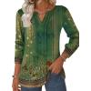 ZEAGOO Womens Spring Tops Henley V Neck Shirts Long Sleeve Pleated Blouses Dressy Casual Tunic 2026 Basic Tees(Ethnic Green)