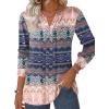 ZEAGOO Womens Spring Tops Henley V Neck Shirts Long Sleeve Pleated Blouses Dressy Casual Tunic 2026 Basic Tees(Gradient Pink Blue)