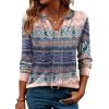 ZEAGOO Womens Spring Tops Henley V Neck Shirts Long Sleeve Pleated Blouses Dressy Casual Tunic 2026 Basic Tees(Gradient Pink Blue)