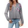 ZEAGOO Womens Spring Tops Henley V Neck Shirts Long Sleeve Pleated Blouses Dressy Casual Tunic 2026 Basic Tees(Grey Pink)