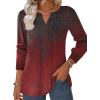 ZEAGOO Womens Spring Tops Henley V Neck Shirts Long Sleeve Pleated Blouses Dressy Casual Tunic 2026 Basic Tees(Grey Red Print)