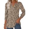 ZEAGOO Womens Spring Tops Henley V Neck Shirts Long Sleeve Pleated Blouses Dressy Casual Tunic 2026 Basic Tees(Khaki Black)