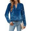 ZEAGOO Womens Spring Tops Henley V Neck Shirts Long Sleeve Pleated Blouses Dressy Casual Tunic 2026 Basic Tees(Navy Floral)