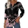 ZEAGOO Womens Spring Tops Henley V Neck Shirts Long Sleeve Pleated Blouses Dressy Casual Tunic 2026 Basic Tees(Pink Black)