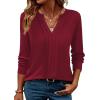 ZEAGOO Womens Spring Tops Henley V Neck Shirts Long Sleeve Pleated Blouses Dressy Casual Tunic 2026 Basic Tees(Red)
