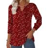 ZEAGOO Womens Spring Tops Henley V Neck Shirts Long Sleeve Pleated Blouses Dressy Casual Tunic 2026 Basic Tees(Red White)