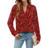 ZEAGOO Womens Spring Tops Henley V Neck Shirts Long Sleeve Pleated Blouses Dressy Casual Tunic 2026 Basic Tees(Red White)