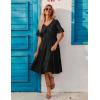 ZEAGOO Women’s Summer Dresses Midi Tiered Casual Dress Floral V Neck Ruffle Short Sleeve Flowy Beach Dress with Pockets(Black)