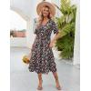 ZEAGOO Women’s Summer Dresses Midi Tiered Casual Dress Floral V Neck Ruffle Short Sleeve Flowy Beach Dress with Pockets(Black Pink Floral)