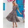 ZEAGOO Women’s Summer Dresses Midi Tiered Casual Dress Floral V Neck Ruffle Short Sleeve Flowy Beach Dress with Pockets(Black Pink Floral)
