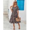 ZEAGOO Women’s Summer Dresses Midi Tiered Casual Dress Floral V Neck Ruffle Short Sleeve Flowy Beach Dress with Pockets(Black Pink Floral)