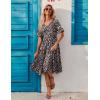 ZEAGOO Women’s Summer Dresses Midi Tiered Casual Dress Floral V Neck Ruffle Short Sleeve Flowy Beach Dress with Pockets(Black Pink Floral)