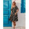 ZEAGOO Women’s Summer Dresses Midi Tiered Casual Dress Floral V Neck Ruffle Short Sleeve Flowy Beach Dress with Pockets(Black Yellow Floral)