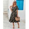 ZEAGOO Women’s Summer Dresses Midi Tiered Casual Dress Floral V Neck Ruffle Short Sleeve Flowy Beach Dress with Pockets(Black Yellow Floral)