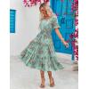 ZEAGOO Women’s Summer Dresses Midi Tiered Casual Dress Floral V Neck Ruffle Short Sleeve Flowy Beach Dress with Pockets(Blue Floral)