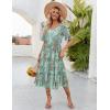 ZEAGOO Women’s Summer Dresses Midi Tiered Casual Dress Floral V Neck Ruffle Short Sleeve Flowy Beach Dress with Pockets(Blue Floral)
