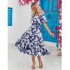ZEAGOO Women’s Summer Dresses Midi Tiered Casual Dress Floral V Neck Ruffle Short Sleeve Flowy Beach Dress with Pockets(Blue White Floral)