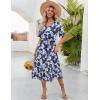ZEAGOO Women’s Summer Dresses Midi Tiered Casual Dress Floral V Neck Ruffle Short Sleeve Flowy Beach Dress with Pockets(Blue White Floral)
