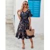 ZEAGOO Women’s Summer Dresses Midi Tiered Casual Dress Floral V Neck Ruffle Short Sleeve Flowy Beach Dress with Pockets(Navy Blue Floral)