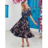 ZEAGOO Women’s Summer Dresses Midi Tiered Casual Dress Floral V Neck Ruffle Short Sleeve Flowy Beach Dress with Pockets(Navy Blue Floral)