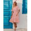 ZEAGOO Women’s Summer Dresses Midi Tiered Casual Dress Floral V Neck Ruffle Short Sleeve Flowy Beach Dress with Pockets(Pink Floral)