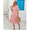 ZEAGOO Women’s Summer Dresses Midi Tiered Casual Dress Floral V Neck Ruffle Short Sleeve Flowy Beach Dress with Pockets(Pink Floral)