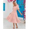 ZEAGOO Women’s Summer Dresses Midi Tiered Casual Dress Floral V Neck Ruffle Short Sleeve Flowy Beach Dress with Pockets(Pink Round Dot)