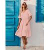 ZEAGOO Women’s Summer Dresses Midi Tiered Casual Dress Floral V Neck Ruffle Short Sleeve Flowy Beach Dress with Pockets(Pink Round Dot)