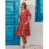 ZEAGOO Women’s Summer Dresses Midi Tiered Casual Dress Floral V Neck Ruffle Short Sleeve Flowy Beach Dress with Pockets(Red Floral)