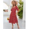ZEAGOO Women’s Summer Dresses Midi Tiered Casual Dress Floral V Neck Ruffle Short Sleeve Flowy Beach Dress with Pockets(Red Floral)
