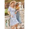 ZEAGOO Women’s Summer Dresses Midi Tiered Casual Dress Floral V Neck Ruffle Short Sleeve Flowy Beach Dress with Pockets(White Floral)