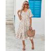 ZEAGOO Women’s Summer Dresses Midi Tiered Casual Dress Floral V Neck Ruffle Short Sleeve Flowy Beach Dress with Pockets(White Pink Floral)