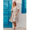 ZEAGOO Women’s Summer Dresses Midi Tiered Casual Dress Floral V Neck Ruffle Short Sleeve Flowy Beach Dress with Pockets(White Pink Floral)