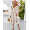 ZEAGOO Women’s Summer Dresses Midi Tiered Casual Dress Floral V Neck Ruffle Short Sleeve Flowy Beach Dress with Pockets(White Pink Floral)