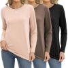 Zeagoo 3 Pack Long Sleeve Shirts for Women Casual Soft Crewneck Basic Tee Tops Fall Outfit Clothes(Black+brown+cream)