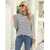 Zeagoo 3 Pack Long Sleeve Shirts for Women Casual Soft Crewneck Basic Tee Tops Fall Outfit Clothes(Stripe Black+black+maroon)